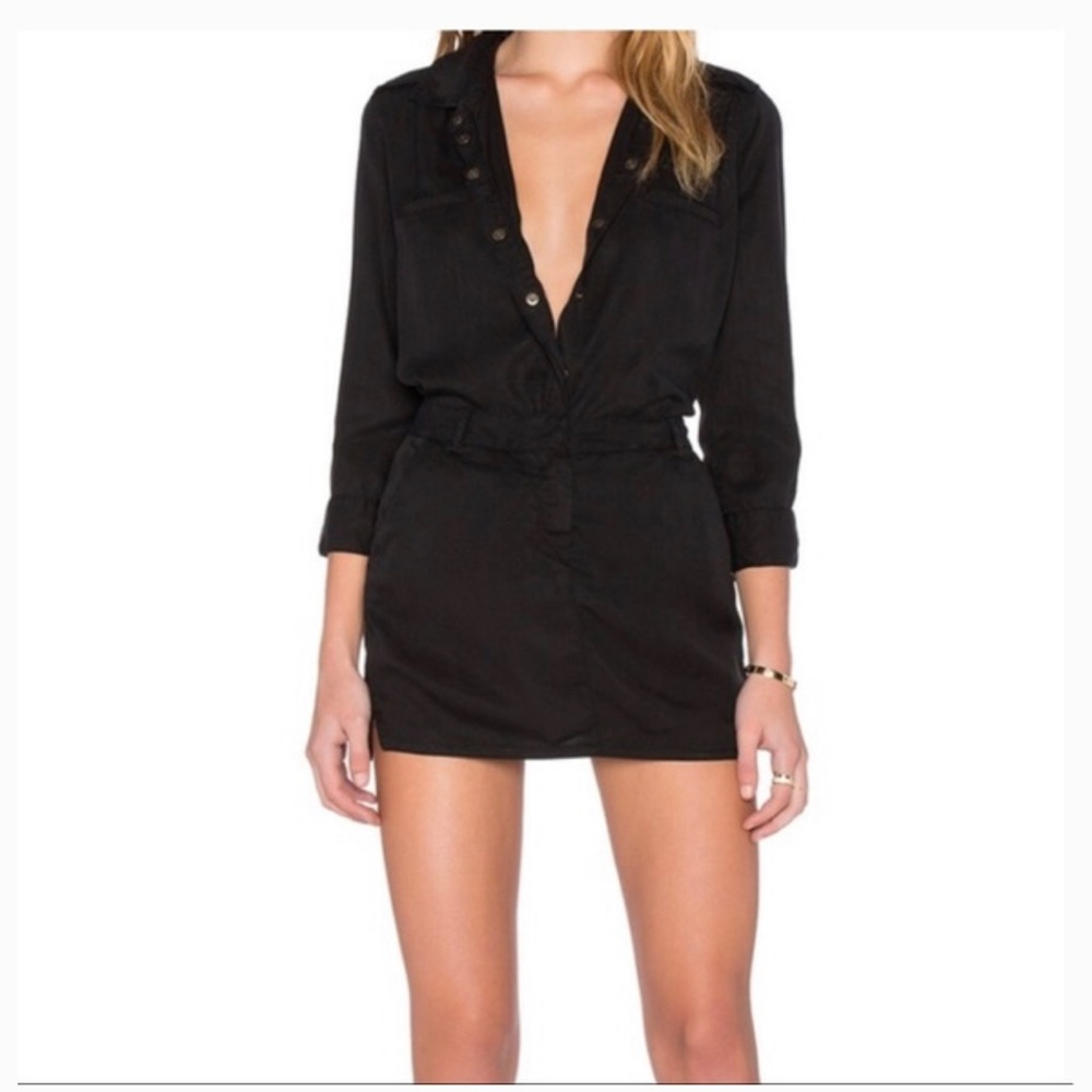 Etienne Marcel Shirt Dress Collared Button Sleeve Pockets Black Size Small - Picture 12 of 13